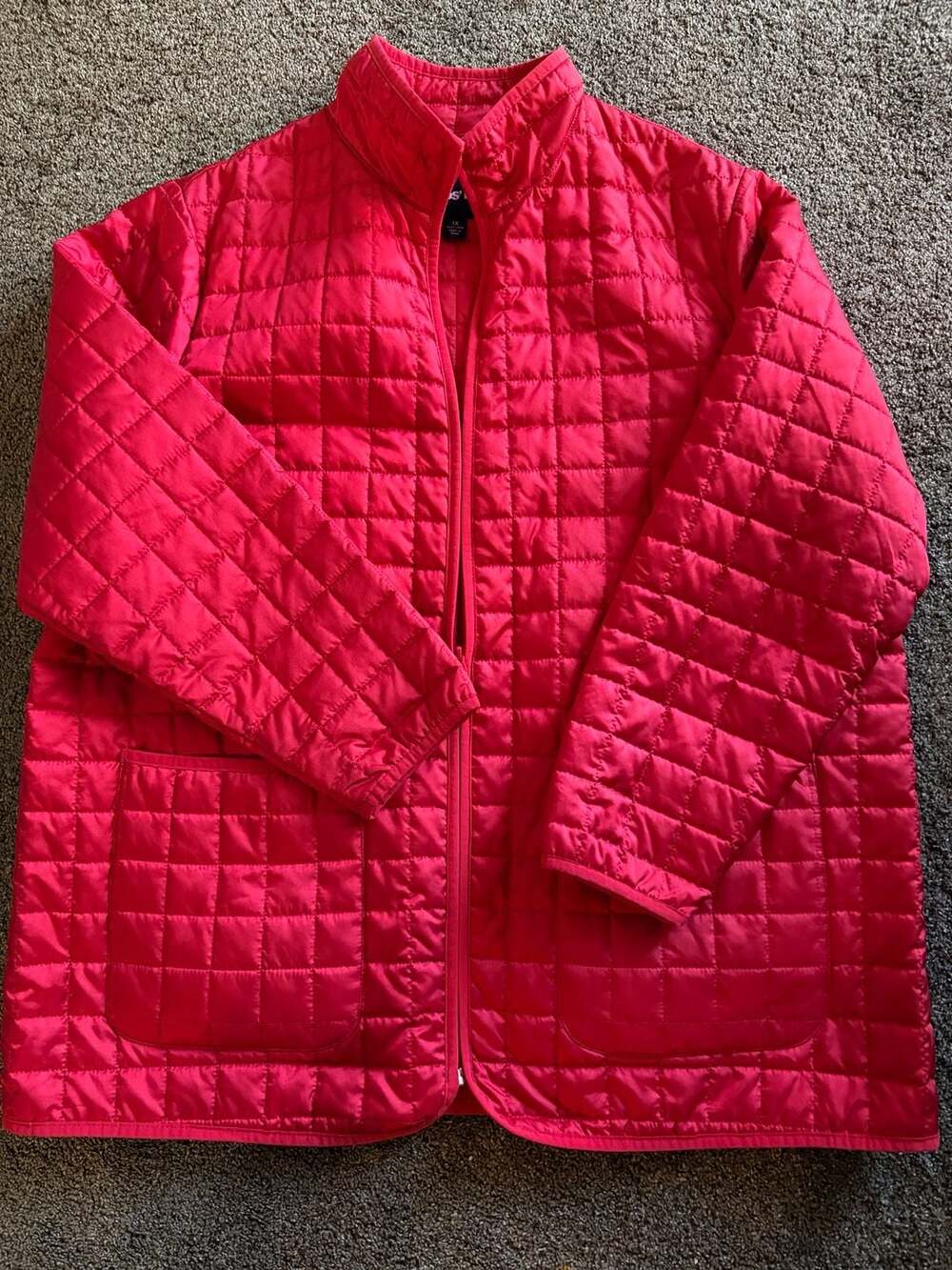 Lands' End Red Quilted Full-Zip Jacket with Pockets Size 1X
